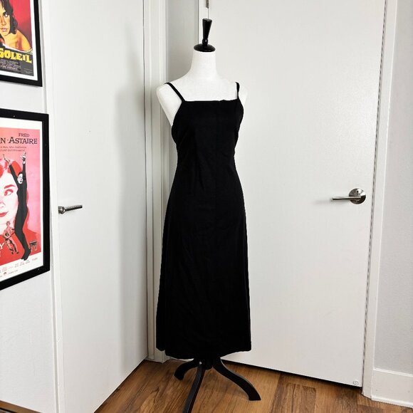 Forever 21 Black Linen Blend Midi Stretch Dress Size Small - Picture 1 of 7